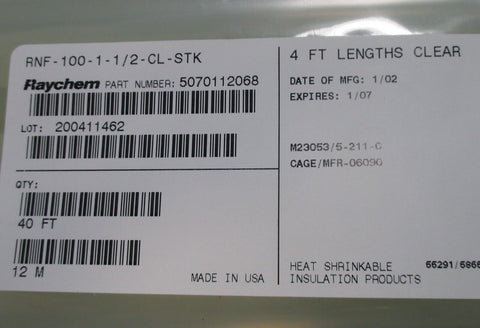 200ft in 4ft Sections Raychem RNF-100-1-1/2-CL-STK Heat Shrink Tube New