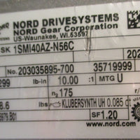 Nord Gear 1SMI40AZ-N56C Gear Reducer 10:1 Ratio 299 lb-in 20mm Bore