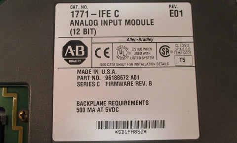 Allen Bradley 1771IFE C Rev. E01 Analog Input Module (12 Bit) Series C