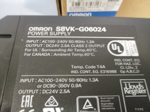 Omron DC Power Supply 24Vdc 2.5A 50/60Hz S8VK-G06024