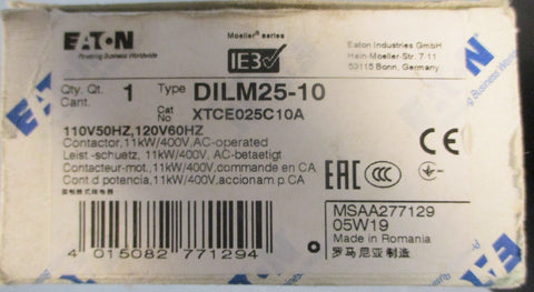 Eaton DILM2510 Contactor XTCE025C 110/120V 50/60Hz 11kW/400VAC