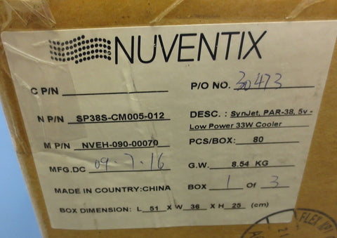 Box of 80 Nuventix 5 VDC SynJet Par-3833W Cooler Model SP38S-CM005-012 NIB