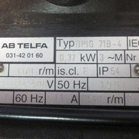 AB Telfa DPIG 71B4 Motor 0.37kW w/ Caster Pumps MPA 214 A PW 316 T