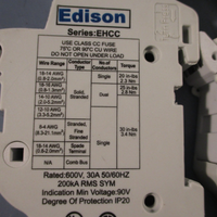Lot of 4 Edison Fuse Holder, 600 V, 30 A, 50/60 Hz 200ka RMS SYM Series EHCC