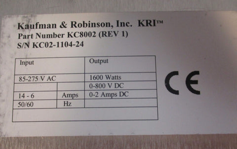 KRI Kaufman Robinson KC8002 Rev 1 Keeper Controller 1600 Watt Output
