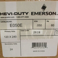 Emerson E050E Hevi-Duty Transformer 120 x 240V Volt 24V Sec .050KVA