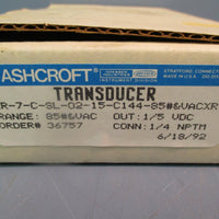 Ashcroft KR-Series Pressure Transducer KR-7-C-SL-02-15-C144-85#&VACXR NEW