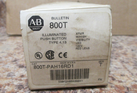 Allen Bradley Bulletin 800TPAH16RD1 Red Illuminated Push Button Series T 120 V