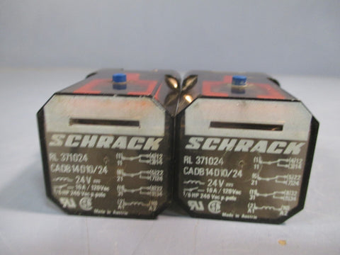 Lot of (2) Schrack RL 371024 Relay 24V CADB14D10/24
