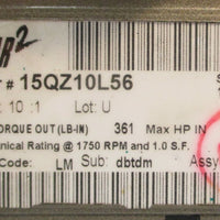 Dodge Tigear 2 15QZ10L56 Gearbox Ratio 10:1 56C 1.13 Max Hp 1750 RPM 3/4" Shaft