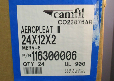 Box of 18 Camfil 24x12x2 Aeropleat III Merv 8 Pleated Air Filters 116300-006