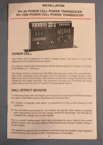Load Controls PH-1000 Power Transducer Controller 460V 300A 4-20mA