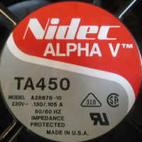 Nidec Alpha V TA450 Cooling Fan A2867810 230VAC .130/.150A 50/60Hz w/ Bracket