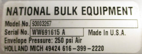 National Bulk Equipment 930003267 Pneumatic Cylinder 250 psi 67/8" Stroke