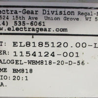 Electra Gear EL8185120 Gear Reducer ELWBM81820D56 3/4" Shaft 20:1 Ratio