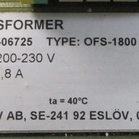 TramoETV AB, SE241 1PH. Transformer 120006725 OFS1800 230V 1800VA 50/60HZ
