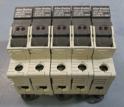 (Lot of 5) Allen Bradley 1492-FB1C30-L Ser B Fuse Holder 30A 600V Class CC