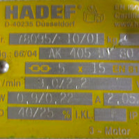 Hadef 66/04 AK 405 DI 80 N 8/2 Chain Hoist 480V 0.9/0.22 kW 500kg Load Cap.
