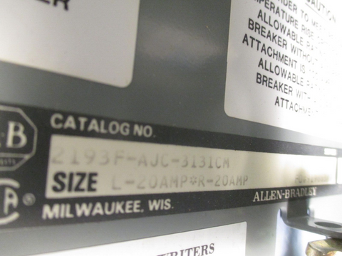 Allen Bradley Circuit Breaker Feeder 3 Pole 3 PH 60Hz Ser. K 2193FAJC3131CM