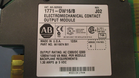 Allen Bradley 1771OW16/B Rev. J02 Electromechanical Contact Output Module Used