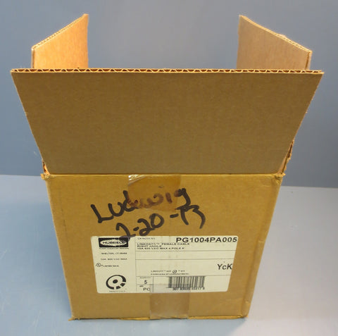 Box of 5 Hubbell Linkosity PG1004PA005 Female Cable 10A 600VAC Max 4 Pole 5'