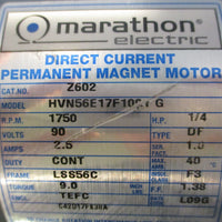 Marathon Z602 DC Permanent Magnet Motor HVN56E17F1001G 1/4HP 5/8" Shaft Dia