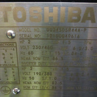 Toshiba 0024SDSR44AP Severe Duty Motor 2HP 1.5kW 1750RPM 145TC 7/8" Shaft Dia
