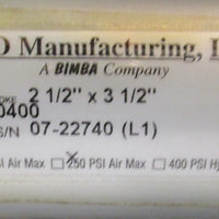 Bimba TRD P10400 Pneumatic Cylinder 250psi Max 21/2" Bore 31/2" Stroke