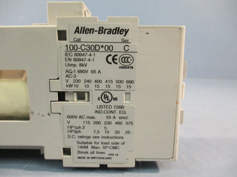 ALLENBRADLEY 100C30D*00 CONTACTOR 600VAC 55A SERIES C