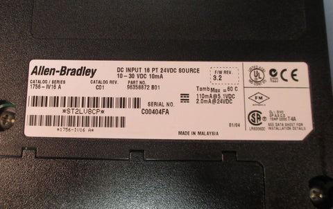 Allen Bradley 1756-IV16 Ser A DC Input Module 16 PT Cat Rev C01 F/W Rev 3.2 Used