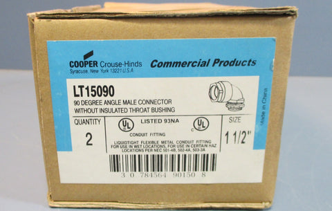 Box 2 Crouse Hinds LT15090 Male Conduit Connector Fittings 90 Degree 1-1/2" NIB