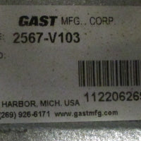 Gast 2567V103 Rotary Vane Vacuum Pump 15psi Max 50/60Hz 4 Vanes