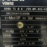 VEM Motor KPER 71 G 4 w/ Motovario NMRV 040 Gearbox 3PH 0.37kW