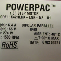 Pacific Scientific K42HLHKLNKNS01 Powerpac Step Motor 1.8 Deg 3/4" Shaft Dia