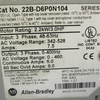Allen Bradley 22BD6P0N104 AC Drive Ser A 3.0H.P. 2.2kW 3 Phase