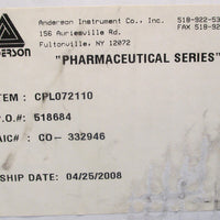 Anderson Phamaceutical Grade Tee Fitting, 11/2" ITEM 5186