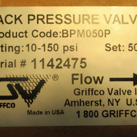 Griffco BPM050P Back Pressure Valve 10-150 PSI Set 50 1/2" NPT