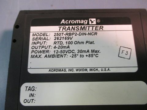ACROMAG TRANSMITTER 250TRBP2DINNCR  RTD, 100 OHM, 420 MA OUTPUT, 1250 VDC