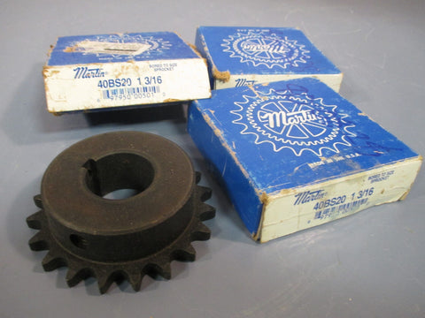 Lot of (3) Martin Solid Bore Sprocket 40 Chain, 20 Tooth 40BS20 13/16