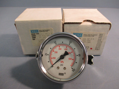 Lot of (2) WIKA Gauge Type 111.10 2.5 0100 psi/Kpa 1/4" NPT UClamp 9670777