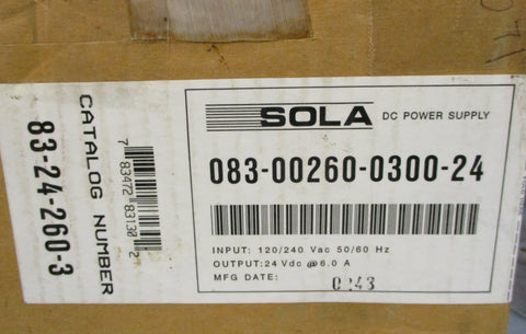 Sola 83-24-260-03 DC Power Supply Input 120/240 VAC, Output 24 VDC