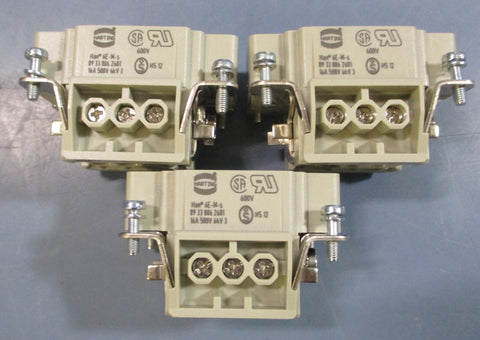 (Lot of 3) Harting HAN 6E-M-s Connector Plug 09 33 006 2601, 16A, 500V, 6kV 3
