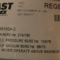 Gast Regenair R6350A-2 Regenerative Blower 215/180 CFM 105/78 H2C Pressure Max