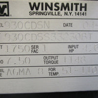 Winsmith 930 Speed Reducer: 930CDSN, 7.5:1 Ratio, 1.125" Shaft Dia