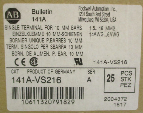 (Lot of 50) Allen Bradley 141A-VS216 Ser A Single Terminal For 10mm Bars