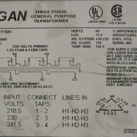 Dongan 632411SH 3PH General Purpose Isolation Transformer 230V Pri 11.0kVA