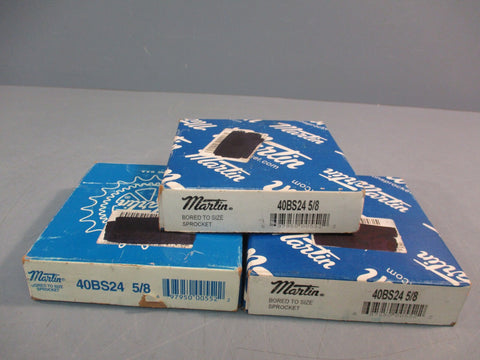 LOT OF (3) MARTIN 40BS24 5/8" BORE ROLLER CHAIN SPROCKET ANSI #40 CHAIN 24 TEETH