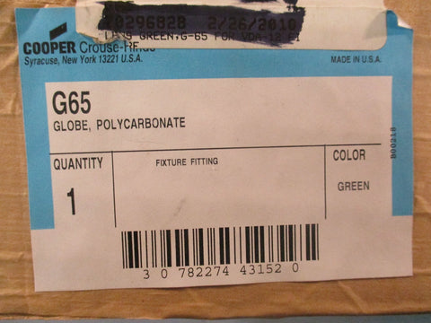 Cooper CrouseHinds G65 Polycarbonate Globe Fixture Fitting Green 8" Length