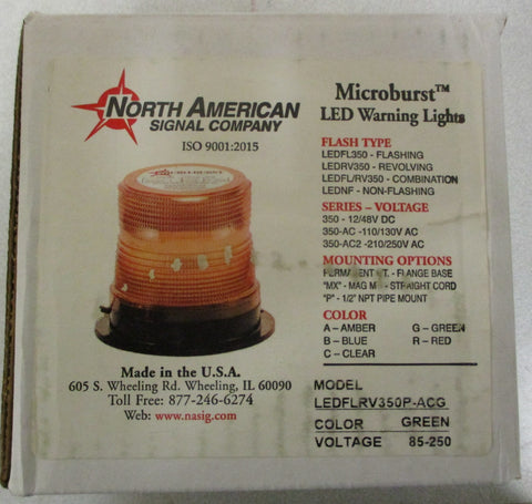 North American Signal Company LEDFLRV350P-ACG LED Warning Light Green 85-250V