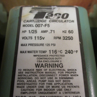 Taco Cartridge Circulator Pump 1/25 HP .71 AMP, HZ 60 Model 115V 007F59
